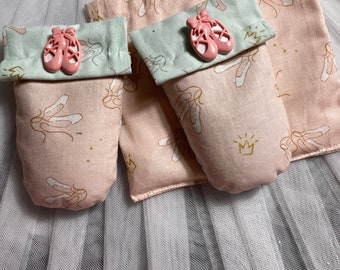 Pointe Shoe Dryer *Meadow scented- pink and mint pointe shoe fabric.  Pointe shoe button charms