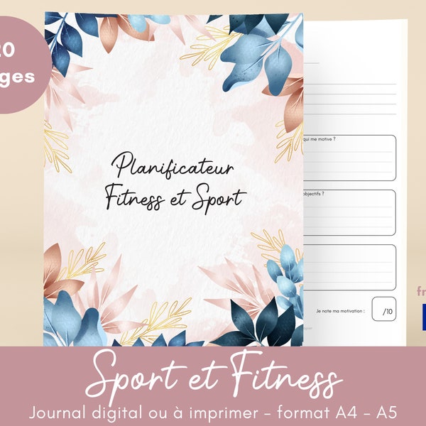 Planificateur Fitness et sport, journal d'entrainement en français A4 et A5, suivi bien-être et remise en forme, musculation perte de poids