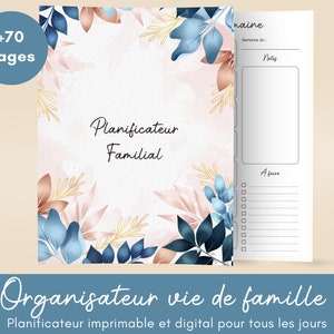 Family planner for organizing family tasks, finances, administration and meals, printable or digital