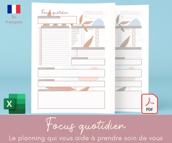 Organisateur de temps à la journée, santé mentale, Planificateur en français, Focus, Planificateur quotidien, Outil TDAH autisme Dépression