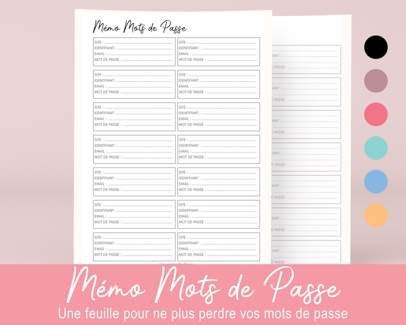 Fiche mot de passe en français à télécharger, Imprimer ou Compléter sur