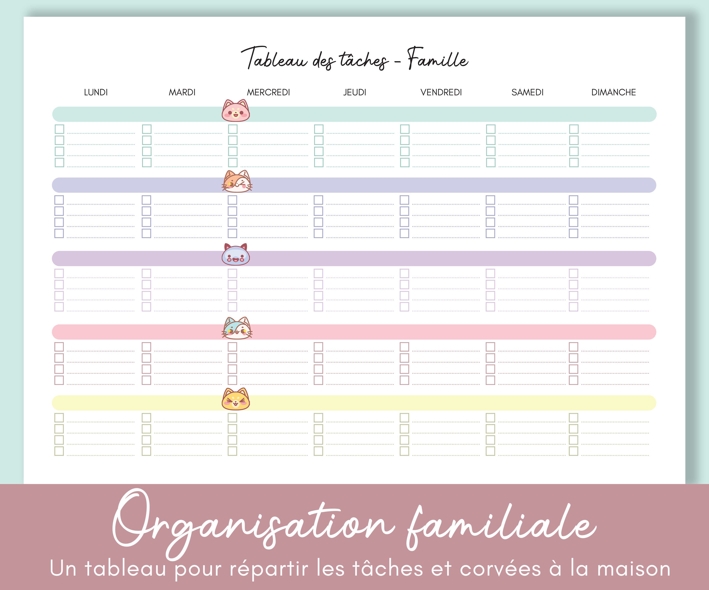 Tableau Familial Organisation Des T ches Et Corv es Feuille A4 