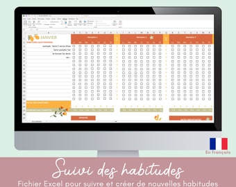 Monthly Habit Tracker, EXCEL File in French, Habit Tracker, Mental Health, Goal Planner, Percentage Stats