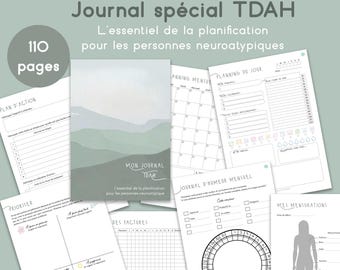 Special ADHD journal in French, printable and digital PDF, wellness planner, finances, organization for neurodivergent individuals