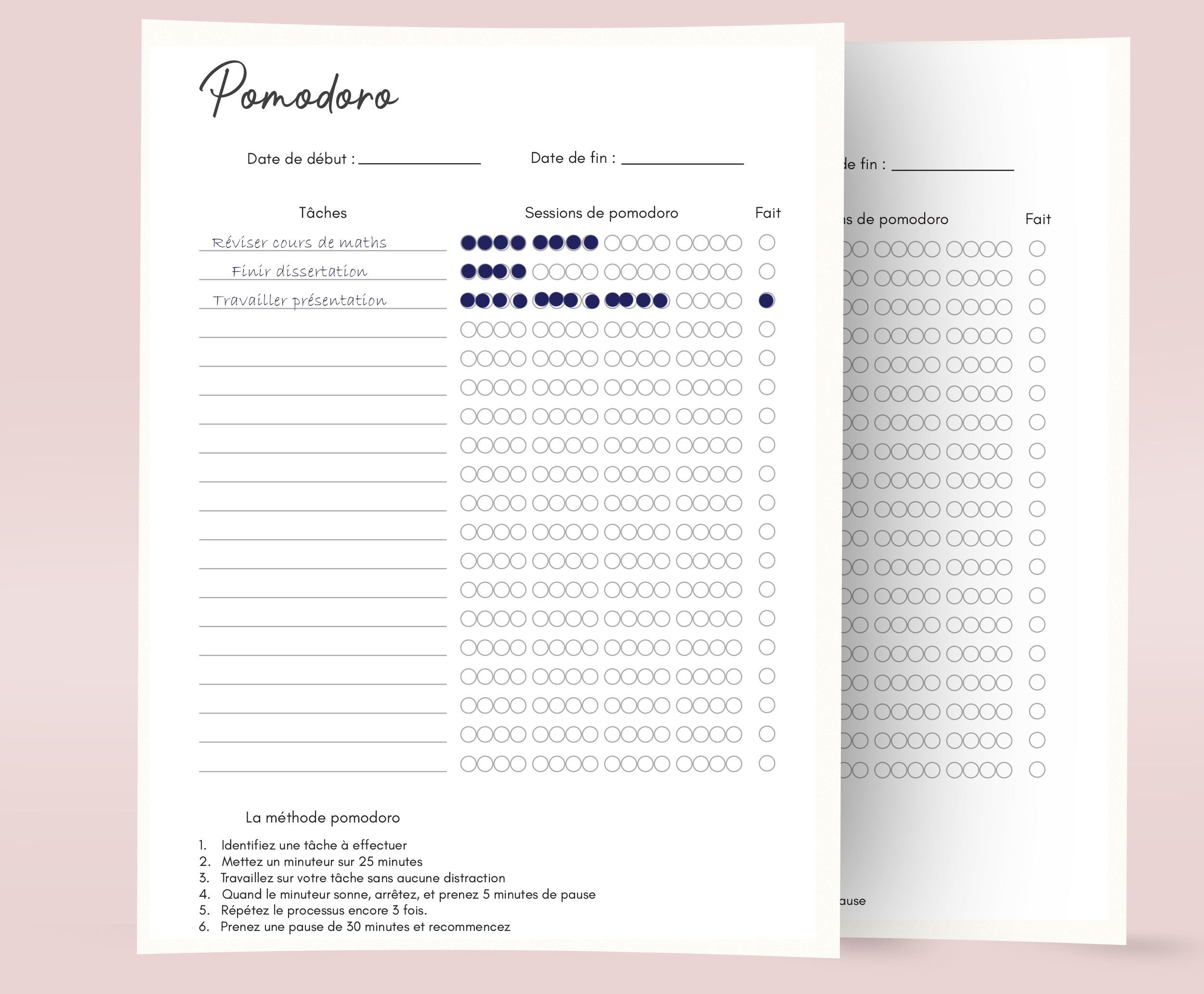 Printable Pomodoro Sheet A4 and A5 PDF Format, Tool for Concentration ...