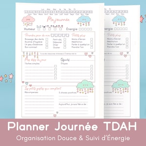 Organisateur de journée TDAH, Suivi d'humeur, Lutte contre la dépression, Planner de journée doux et simplifié, Agenda quotidien, To do list