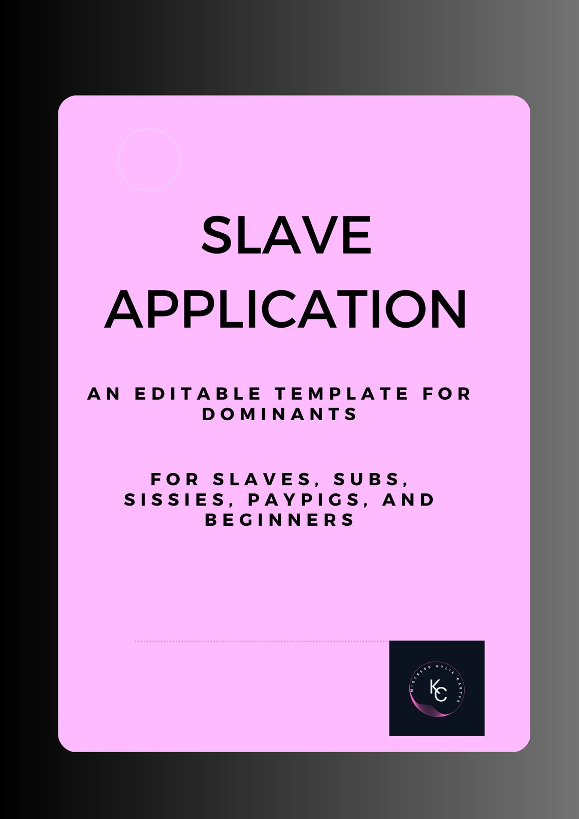 Slave Application Template for Dominants Etsy