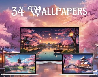 Paquete de 34 fondos de pantalla de Cherry Blossom en 4K, fondo de anime para computadora, fondo de escritorio, fondo de pantalla Ghibli para tableta, iPad, lindo kawaii