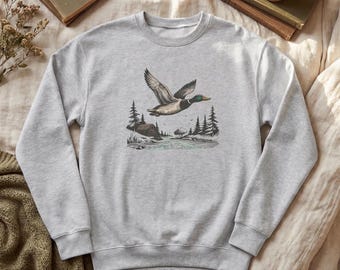 Duck Sweatshirt – Retro 90s Wildlife Mallard Pullover,  Boho Cabincore Crewneck, Cozy Season Rustic Cabin T-Shirt, Retro Graphic Tshirt