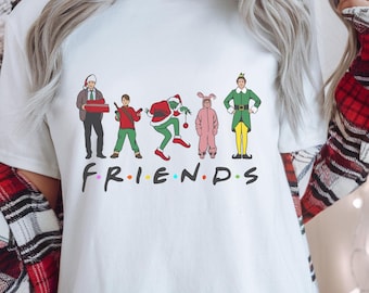Camiseta de película navideña, Camiseta de amigos navideños, Regalo de Navidad para mujer, Camisetas navideñas divertidas, Camiseta unisex festiva, Camiseta para fiesta navideña