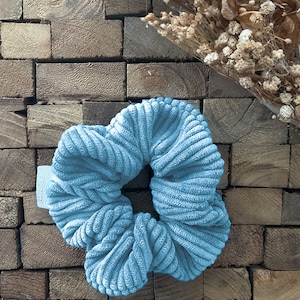 Chouchou cheveux scrunchie velours côtelé bleu ciel imagem 1