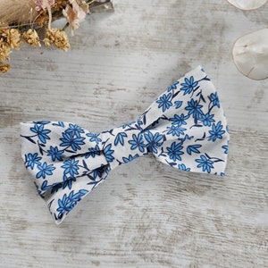 White liberty bow tie with blue flowers
