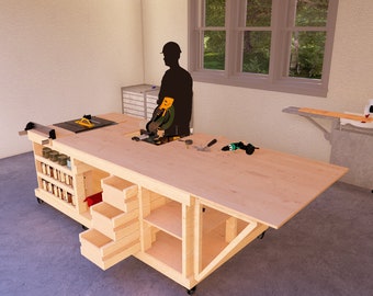 Foldable Mobile Tool Cart Plans, Space-Saving Woodworking Project, Workstation Plans Detailed DIY Instructions Easy Assembly Instructions
