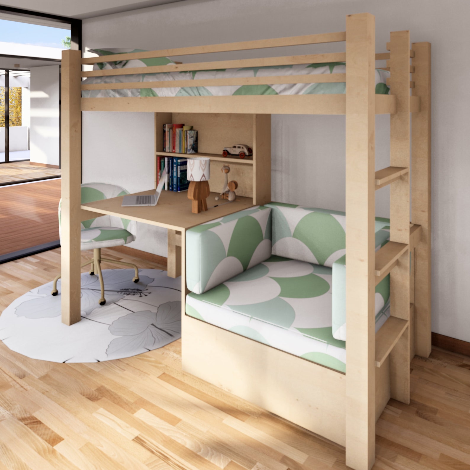 Multi Functional Bunk Bed DIY Plan, Study Desk, Couch, and Bed Combo ...