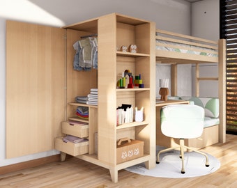 Multi-Functional Bunk Bed Plan, Study Desk, Wardrobe (PDF Download)