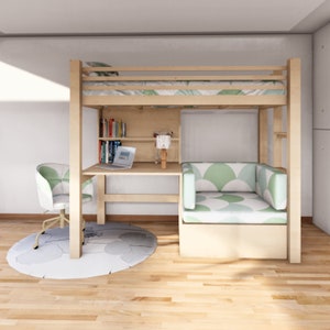 Multi Functional Bunk Bed DIY Plan, Study Desk, Couch, and Bed Combo, Transformative Bunk Bed Blueprint, SpaceSaving Kid s Room Solution image 2