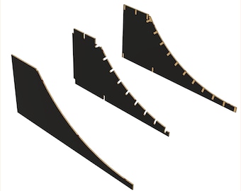 Archivos de diseño CAD para paredes laterales de rampas de skate, halfpipe y quarterpipe, listos para corte CNC. 1 metro. ¡Crea tu propia rampa!