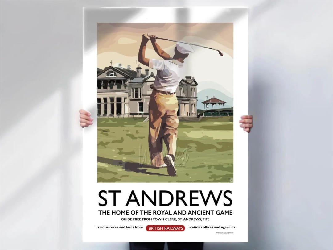 St Andrews Golf Travel Poster, Retro Railway Style (minimalist Wall Art ...