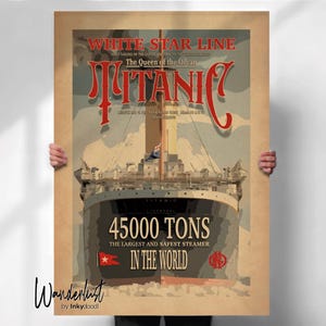 Vintage Titanic Print - Retro Travel Poster Art for Wall Decor - White Star Line Memorabilia- Travel prints
