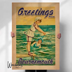 Impression bord de mer de Bournemouth - affiche de voyage rétro - cadeau pour emplacement spécial - impressions de voyage