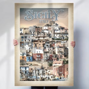 Sicily Travel Print - Vintage Style Italy Poster for Sciacca - Aged Travel Wall Decor- Travel prints