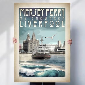 Liverpool Travel Print - Aged style  Mersey Ferry Travel Poster - Merseyside Wall Art- Travel prints