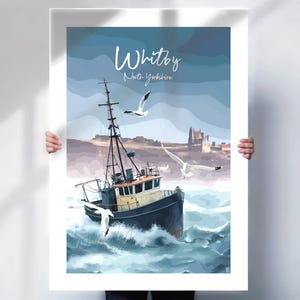 Whitby travel Print - retro style North Yorkshire Poster - print or canvas option