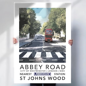 Abbey Road travel poster, London Tube Station travel print  - retro style wall art