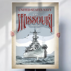 USS Missouri Print - United States Navy poster - aged style Wall Art - Battleship prints