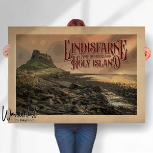 Lindisfarne Travel Print - Vintage Holy Island Poster - Northumberland Wall Art - Special Place Gift- Travel prints