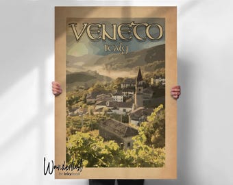 Italy Wine Region Art Print: Vintage Veneto Travel Poster - Minimalist Style