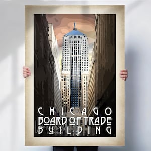 Chicago Board of Trade Building Art Deco Aged effect Travel Print- Travel prints