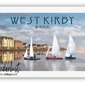 West Kirby Print - Wirral Sailing Wall Art - Vintage style Travel Poster Gift- Travel prints