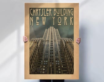 The Chrysler Building Art Deco Travel Print - Vintage style New York City Poster- Travel prints