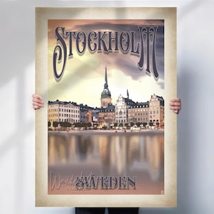 Stockholm Travel Print - aged Style Sweden Poster for Scandinavia Lover Special Gift- Travel prints