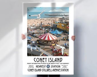 Coney Island Poster - New York Subway travel print - retro style wall art