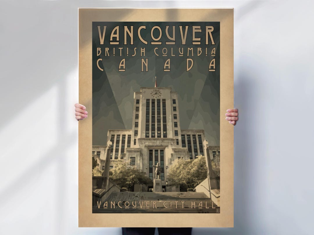 Vancouver City Hall Art Deco Travel Print: British Columbia Poster ...