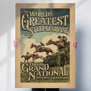 The Grand National art print  , Aintree racecourse , horse racing vintage style poster