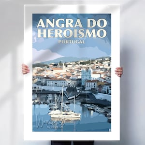 Angra Do Heroismo Portugal print - Travel Art in retro Style- Travel prints
