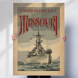USS Missouri Print - United States Navy poster - vintage style Wall Art - Battleship prints
