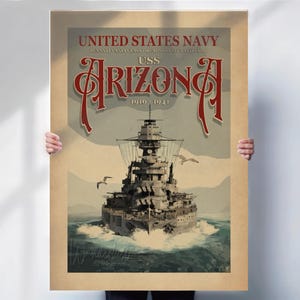 USS Arizona Print - United States Navy poster - vintage style Wall Art - Battleship prints