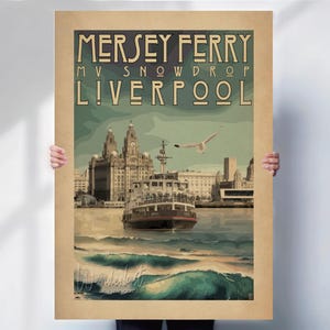 Liverpool Travel Print - Vintage style  Mersey Ferry Travel Poster - Merseyside Wall Art- Travel prints