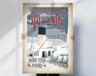 Titanic Poster: White Star Line Aged style Travel Print