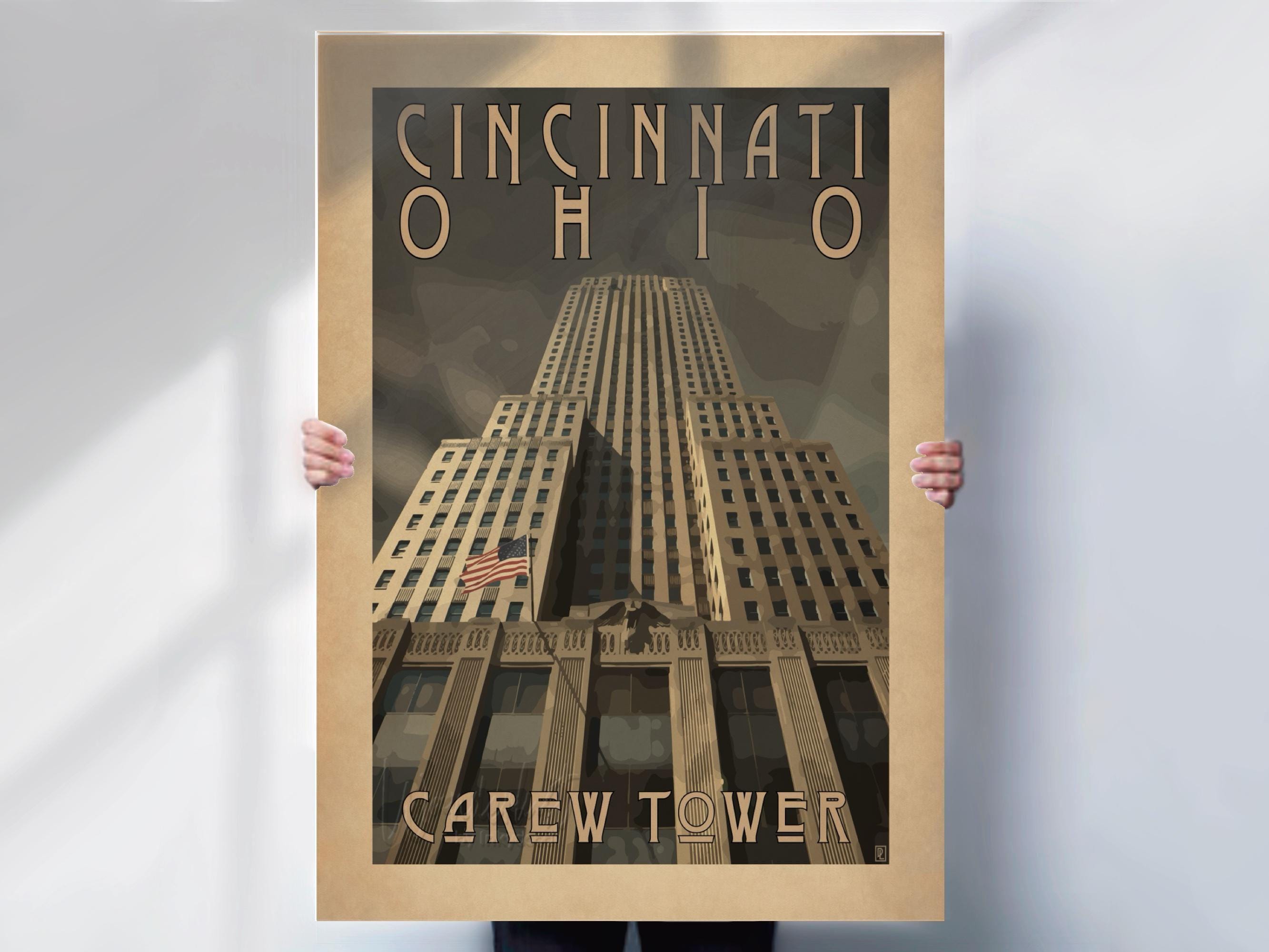 Cincinnati Ohio Carew Tower Travel Print - Art Deco Poster Retro Style- vintage style Travel prints