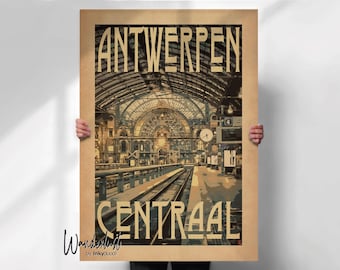 Antwerpen Centraal Print: Vintage Belgium Travel Poster