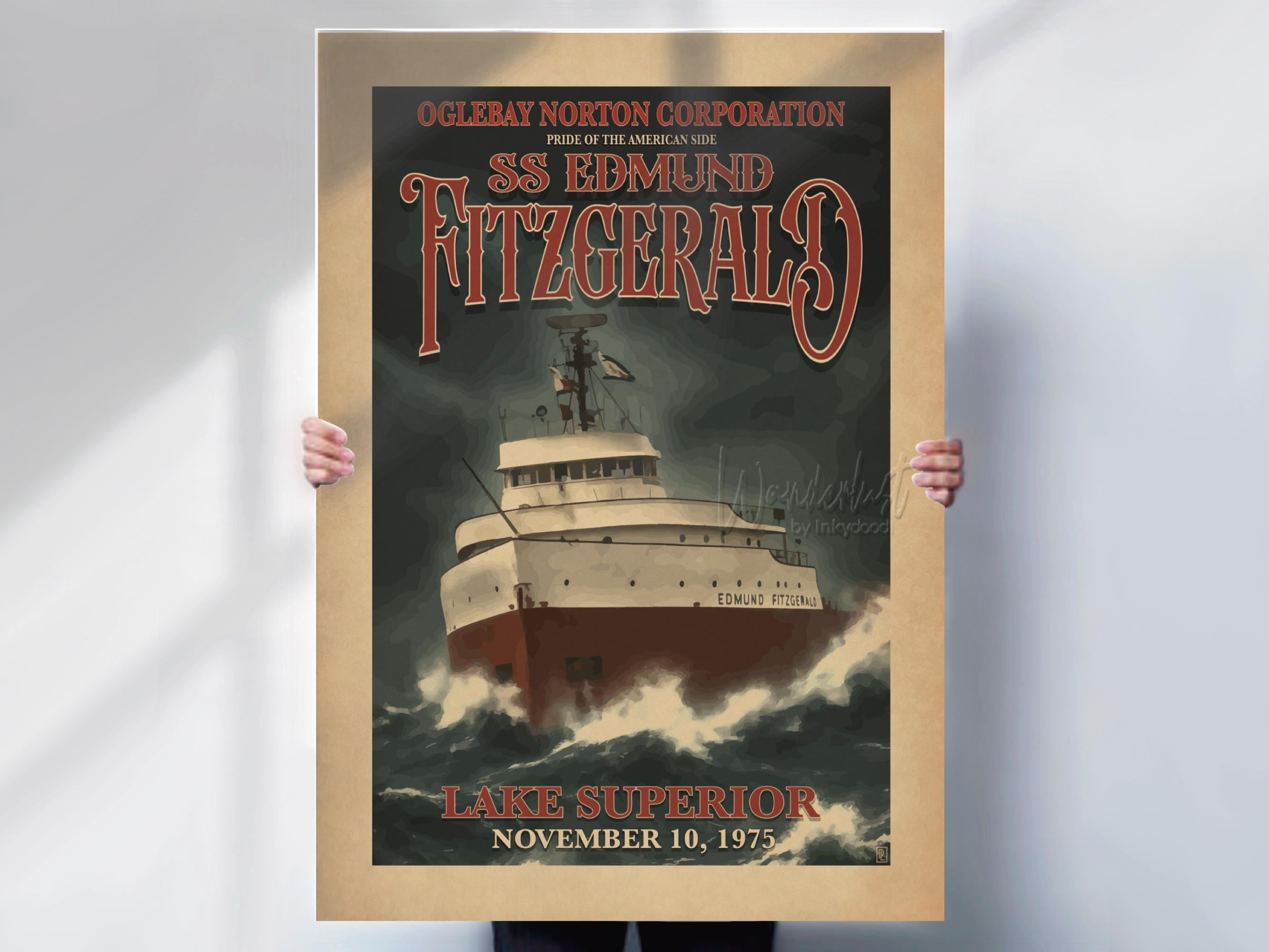 SS Edmund Fitzgerald Poster, Vintage Effect, Lake Superior Ship