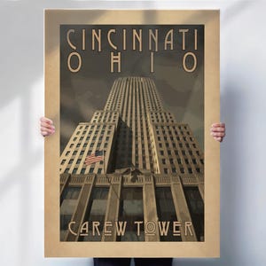 Carew Tower Cincinnati Print: Art Deco Retro Travel Poster, Vintage style