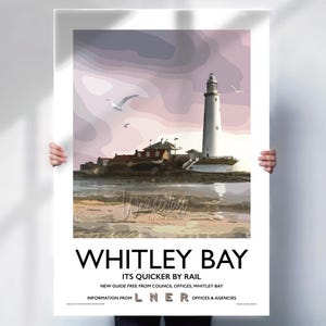 Whitley Bay Travel print - Northumberland LNER travel poster  - retro style wall art