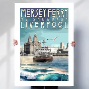 Liverpool Travel Print - Mersey Ferry Travel Poster - Merseyside Wall Art- Travel prints