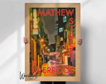 Liverpool Travel Print - Mathew Street Vintage Style Wall Art- Travel prints